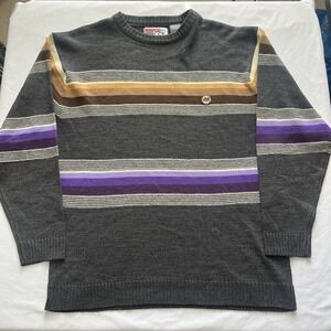 Vintage Mecca Sweater Mens Large Striped Knit Patch Hip Hop Streetwear Y2K